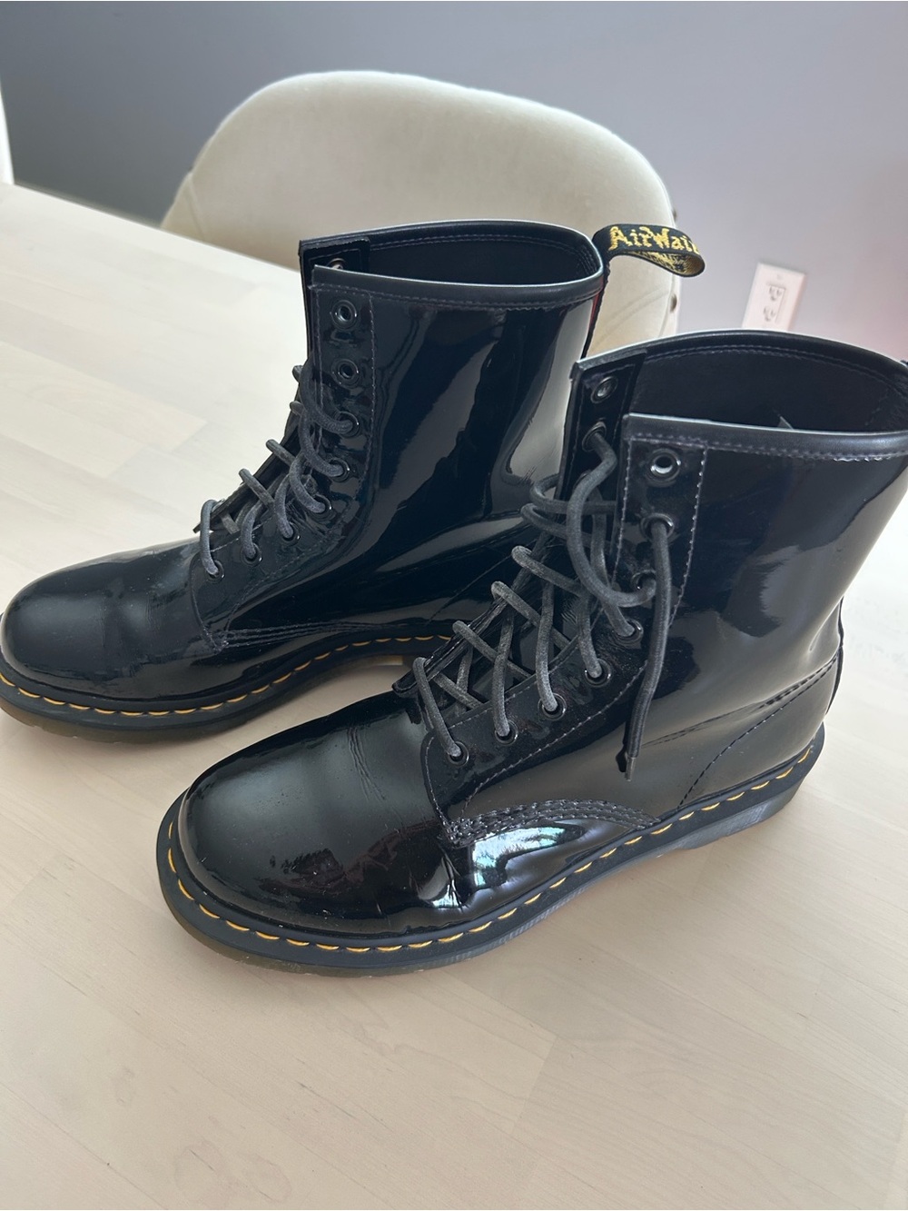 Dr. Martens Black Patent Leather 8-Eye Lace-Up Boots